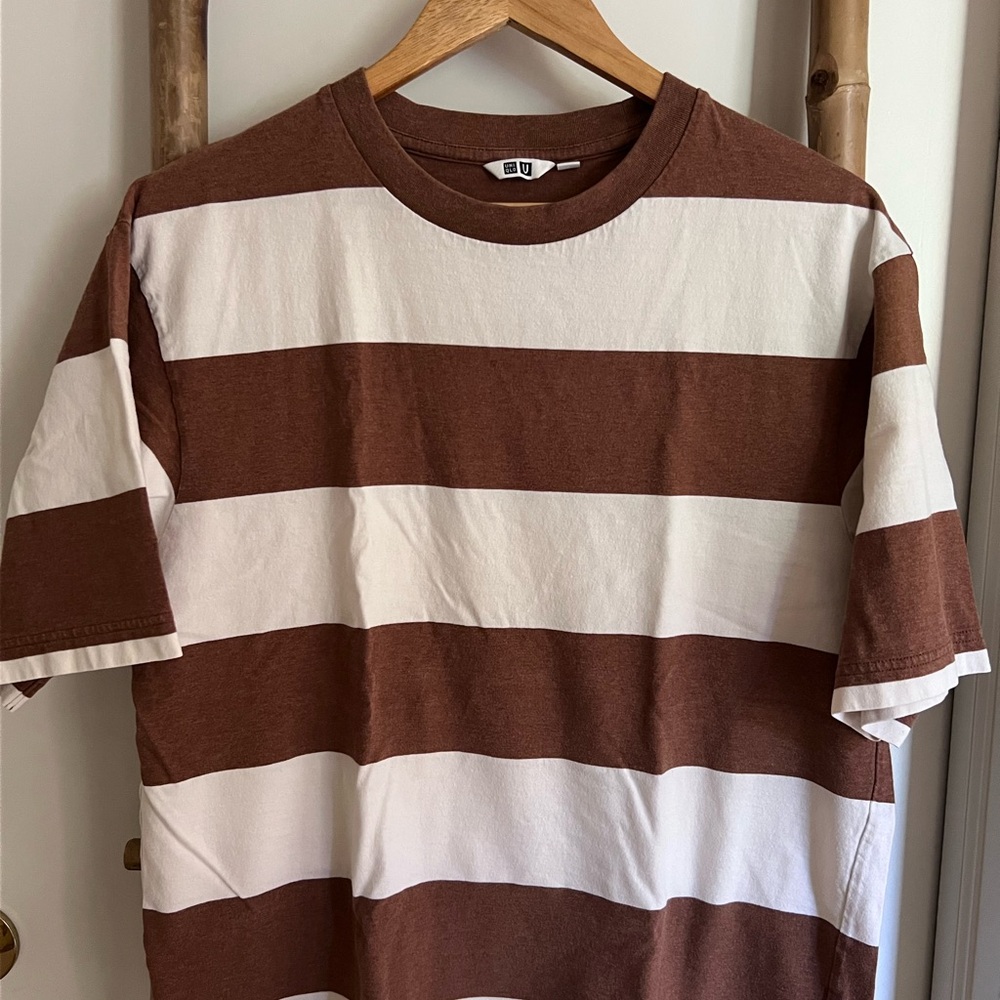 Uniqlo Brown and White Striped Tee